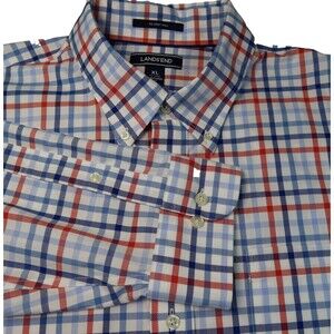 Lands End Mens Size XL Twill Plaid Traditional Fit Shirt No Iron Button Down